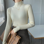 Half-high Collar Long Sleeves Knitted Bottoming Shirt Top For Women