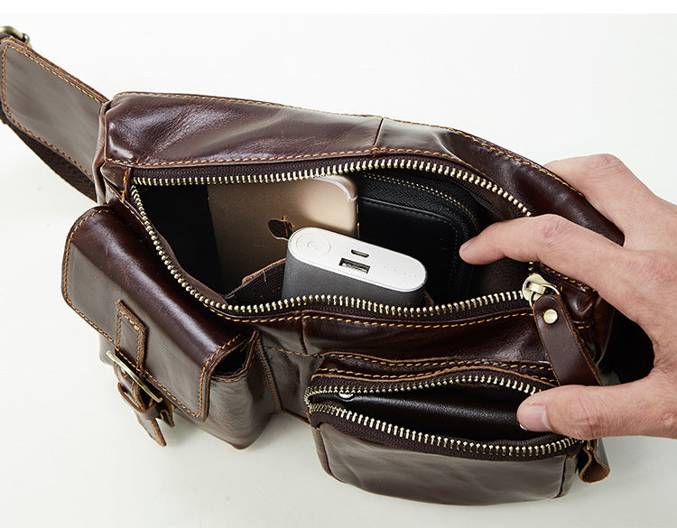 Men's Waist Bag Waist Chest Bag Retro First Layer Cowhide Leather Men's Bag