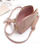 Fashionable And Simple Frosted Simulation Leather Candy Color Tassel Small Shell Bag