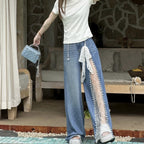 Lace Stitching Rhinestone Jeans