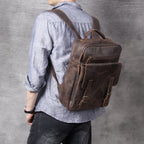 Retro Crazy Horse Leather Handmade First Layer Cowhide Backpack Schoolbags Travel Bag