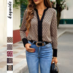 Printed V-neck Shirt Women's Long-sleeved Top