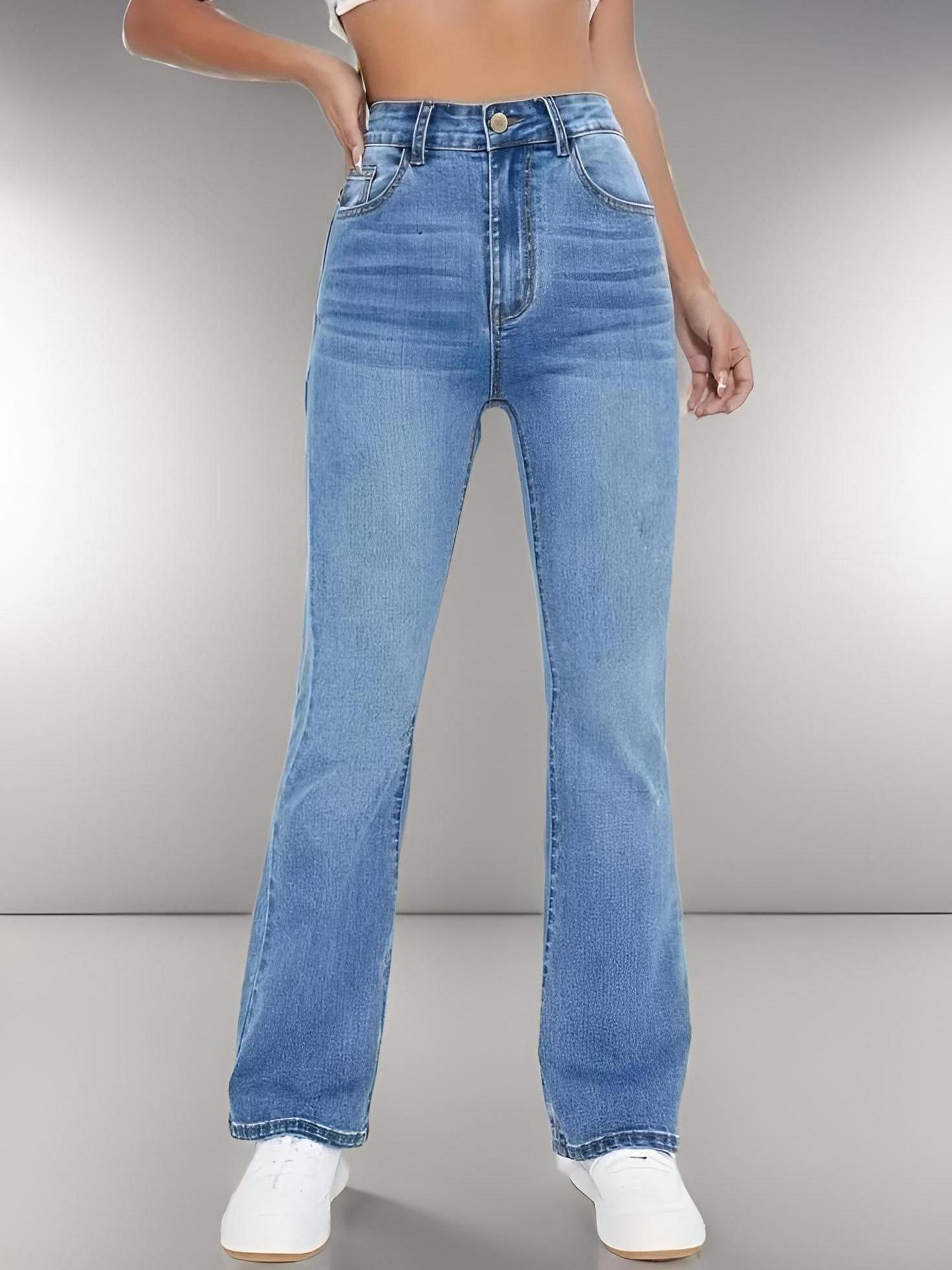 European And American Style Women Skinny Light Blue Jeans For Women Slim-fit Figure Flattering Pants Trendy