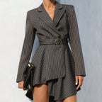 Irregular Striped Hem Suit Jacket For Women